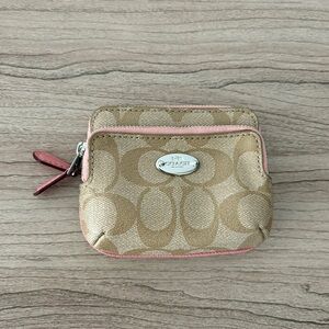 Coach Signature Collection Wallet card holder Beige Pink Coin Pouch